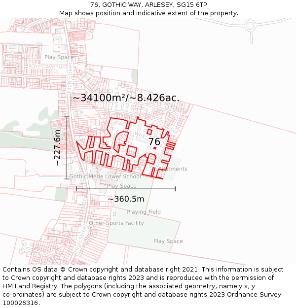 76, GOTHIC WAY, ARLESEY, SG15 6TP: Plot and title map