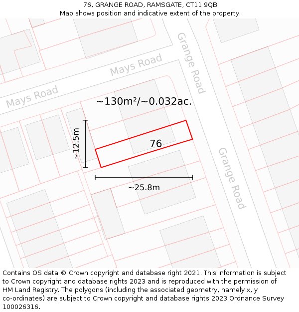 76, GRANGE ROAD, RAMSGATE, CT11 9QB: Plot and title map