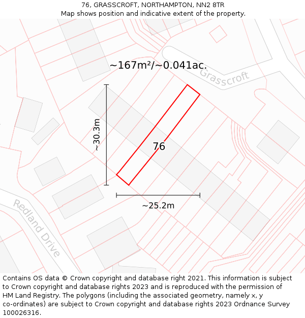 76, GRASSCROFT, NORTHAMPTON, NN2 8TR: Plot and title map