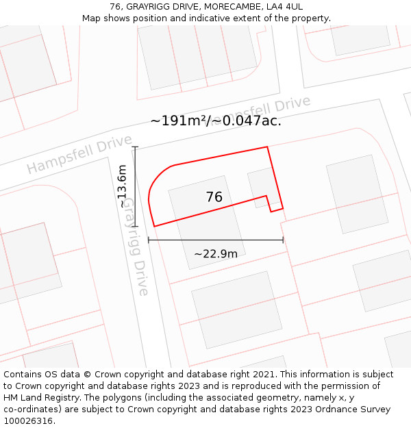 76, GRAYRIGG DRIVE, MORECAMBE, LA4 4UL: Plot and title map