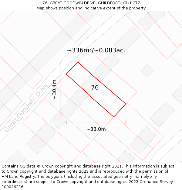 76, GREAT GOODWIN DRIVE, GUILDFORD, GU1 2TZ: Plot and title map