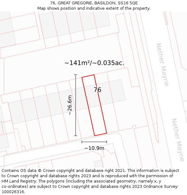 76, GREAT GREGORIE, BASILDON, SS16 5QE: Plot and title map