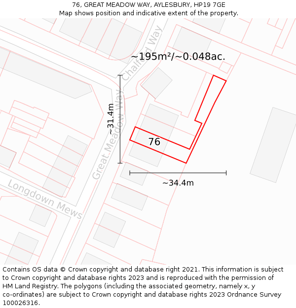 76, GREAT MEADOW WAY, AYLESBURY, HP19 7GE: Plot and title map