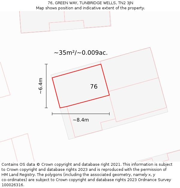 76, GREEN WAY, TUNBRIDGE WELLS, TN2 3JN: Plot and title map
