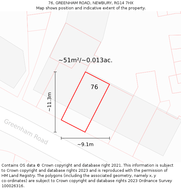76, GREENHAM ROAD, NEWBURY, RG14 7HX: Plot and title map