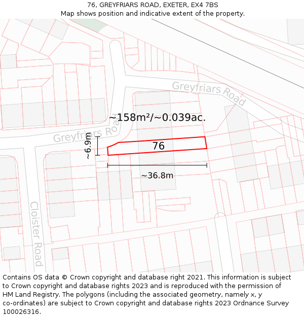 76, GREYFRIARS ROAD, EXETER, EX4 7BS: Plot and title map