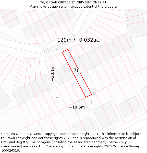 76, GROVE CRESCENT, GRIMSBY, DN32 8JU: Plot and title map