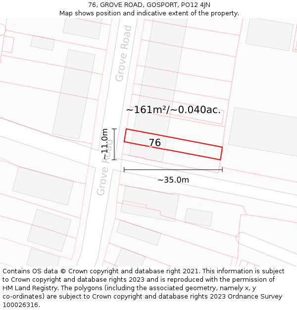 76, GROVE ROAD, GOSPORT, PO12 4JN: Plot and title map