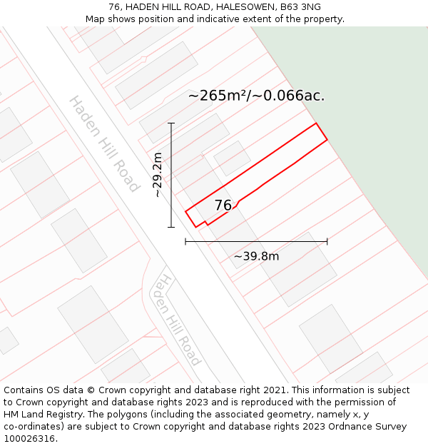 76, HADEN HILL ROAD, HALESOWEN, B63 3NG: Plot and title map
