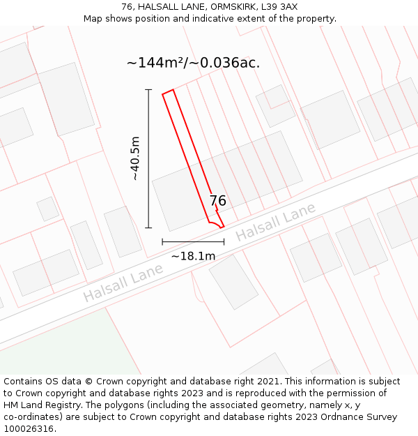 76, HALSALL LANE, ORMSKIRK, L39 3AX: Plot and title map