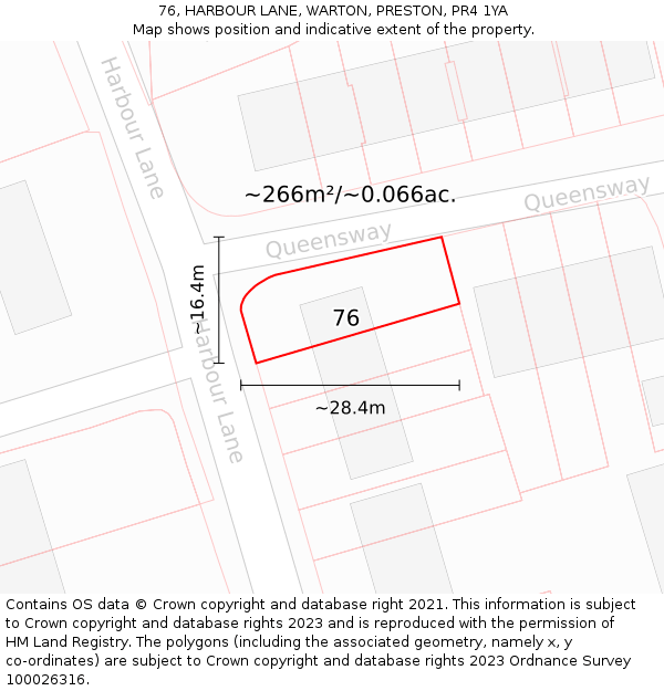 76, HARBOUR LANE, WARTON, PRESTON, PR4 1YA: Plot and title map