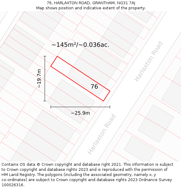 76, HARLAXTON ROAD, GRANTHAM, NG31 7AJ: Plot and title map