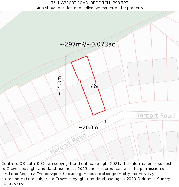 76, HARPORT ROAD, REDDITCH, B98 7PB: Plot and title map