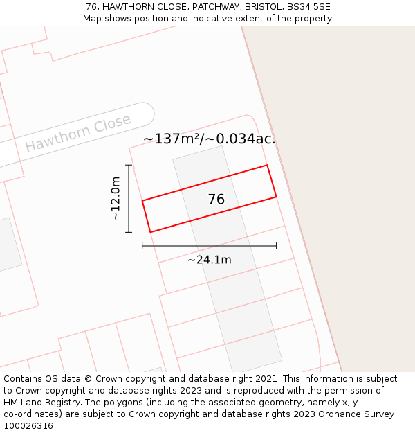 76, HAWTHORN CLOSE, PATCHWAY, BRISTOL, BS34 5SE: Plot and title map