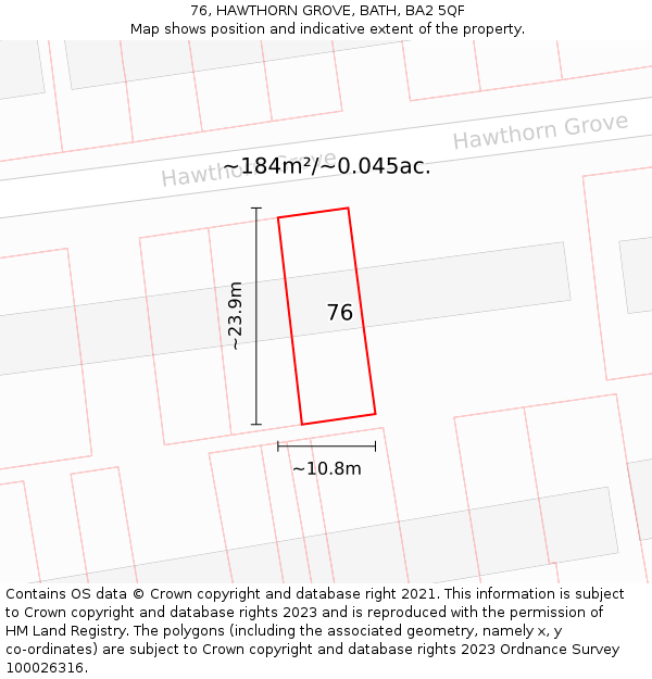 76, HAWTHORN GROVE, BATH, BA2 5QF: Plot and title map