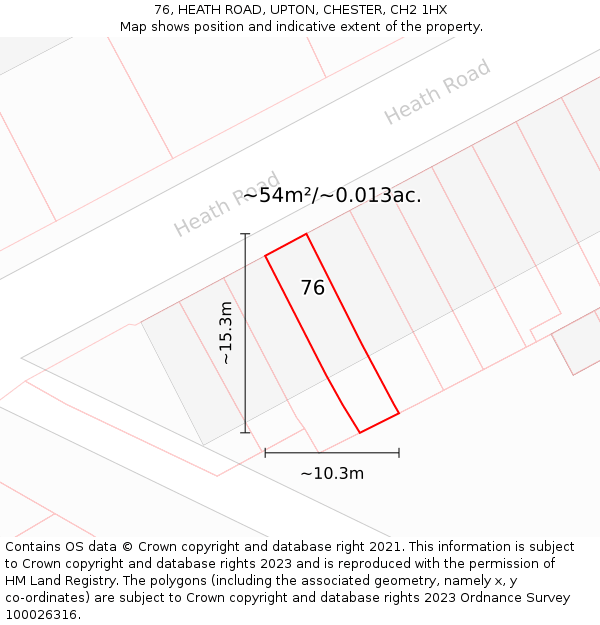 76, HEATH ROAD, UPTON, CHESTER, CH2 1HX: Plot and title map