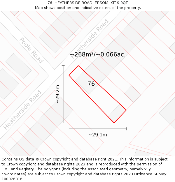 76, HEATHERSIDE ROAD, EPSOM, KT19 9QT: Plot and title map