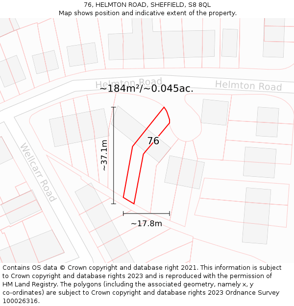 76, HELMTON ROAD, SHEFFIELD, S8 8QL: Plot and title map