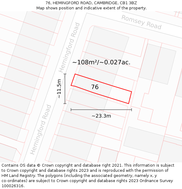 76, HEMINGFORD ROAD, CAMBRIDGE, CB1 3BZ: Plot and title map