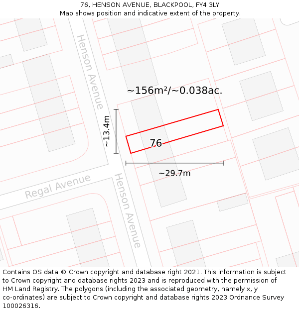 76, HENSON AVENUE, BLACKPOOL, FY4 3LY: Plot and title map