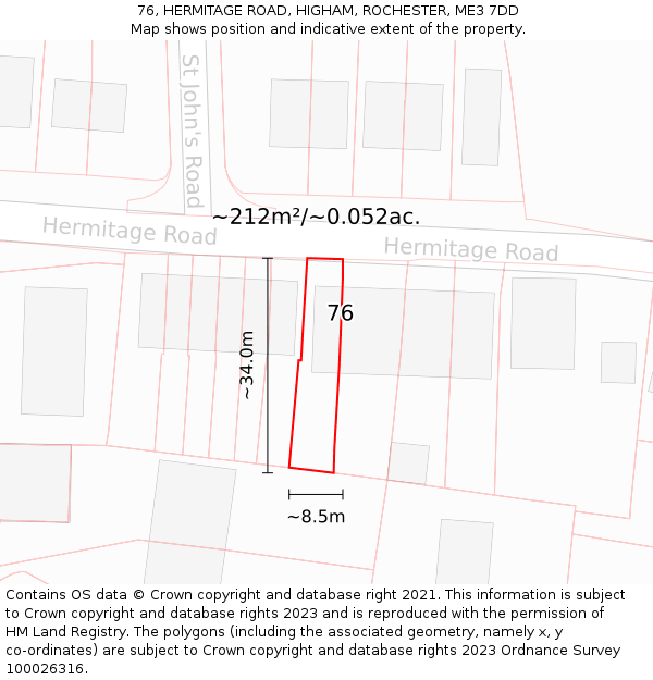 76, HERMITAGE ROAD, HIGHAM, ROCHESTER, ME3 7DD: Plot and title map