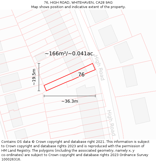 76, HIGH ROAD, WHITEHAVEN, CA28 9AG: Plot and title map