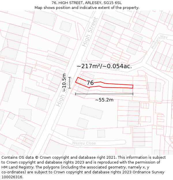 76, HIGH STREET, ARLESEY, SG15 6SL: Plot and title map
