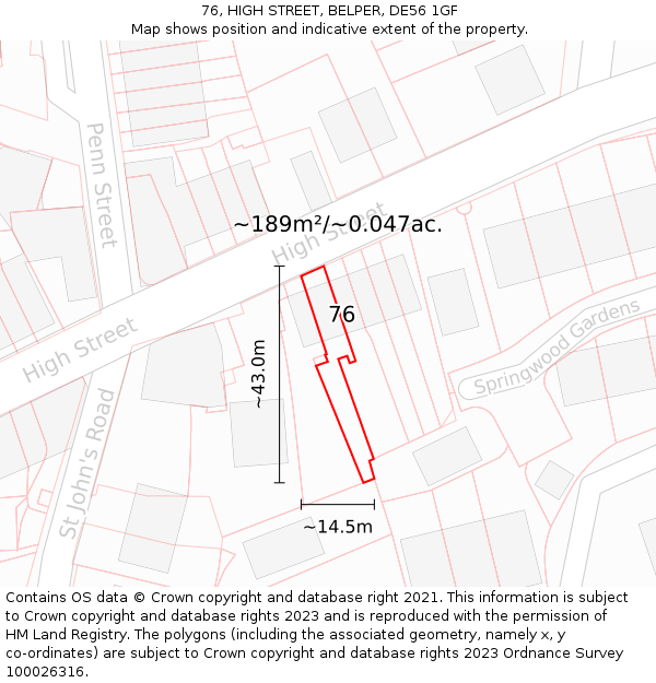 76, HIGH STREET, BELPER, DE56 1GF: Plot and title map