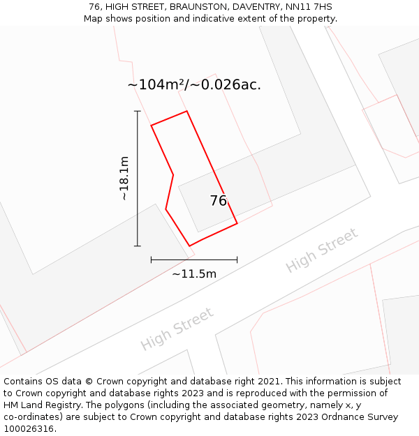 76, HIGH STREET, BRAUNSTON, DAVENTRY, NN11 7HS: Plot and title map