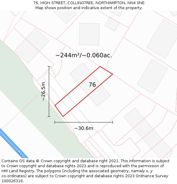 76, HIGH STREET, COLLINGTREE, NORTHAMPTON, NN4 0NE: Plot and title map