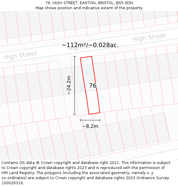 76, HIGH STREET, EASTON, BRISTOL, BS5 6DN: Plot and title map