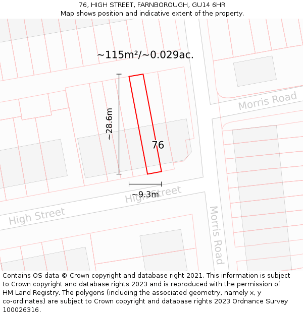 76, HIGH STREET, FARNBOROUGH, GU14 6HR: Plot and title map