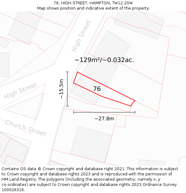 76, HIGH STREET, HAMPTON, TW12 2SW: Plot and title map