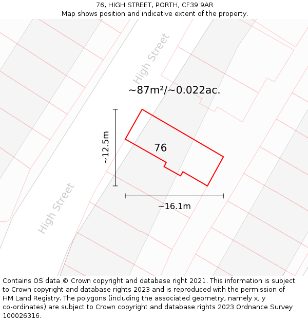 76, HIGH STREET, PORTH, CF39 9AR: Plot and title map