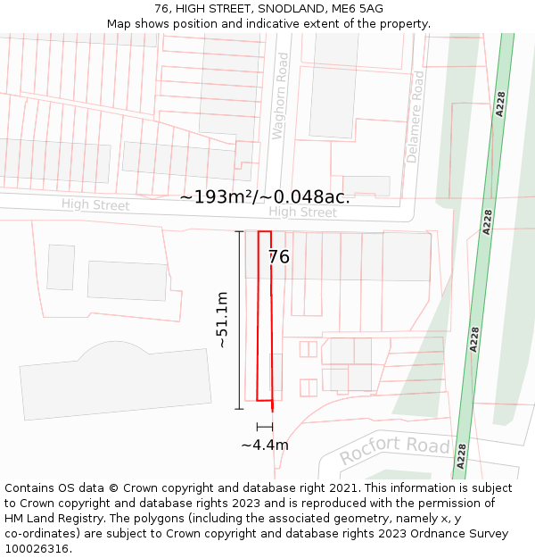 76, HIGH STREET, SNODLAND, ME6 5AG: Plot and title map