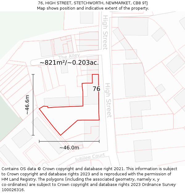 76, HIGH STREET, STETCHWORTH, NEWMARKET, CB8 9TJ: Plot and title map