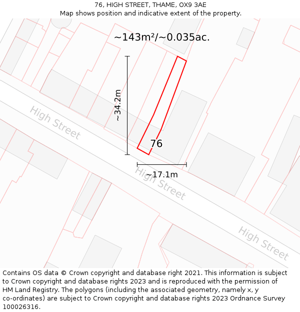 76, HIGH STREET, THAME, OX9 3AE: Plot and title map