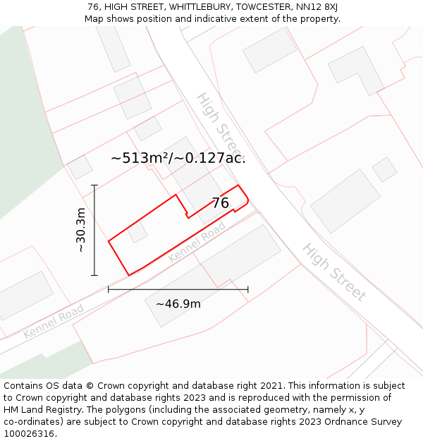 76, HIGH STREET, WHITTLEBURY, TOWCESTER, NN12 8XJ: Plot and title map
