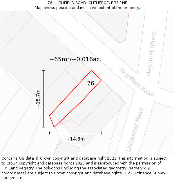 76, HIGHFIELD ROAD, CLITHEROE, BB7 1NE: Plot and title map