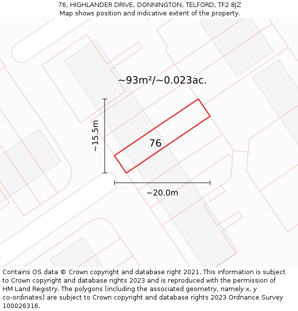 76, HIGHLANDER DRIVE, DONNINGTON, TELFORD, TF2 8JZ: Plot and title map