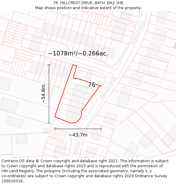 76, HILLCREST DRIVE, BATH, BA2 1HE: Plot and title map