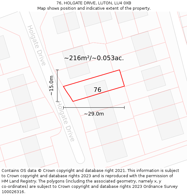 76, HOLGATE DRIVE, LUTON, LU4 0XB: Plot and title map