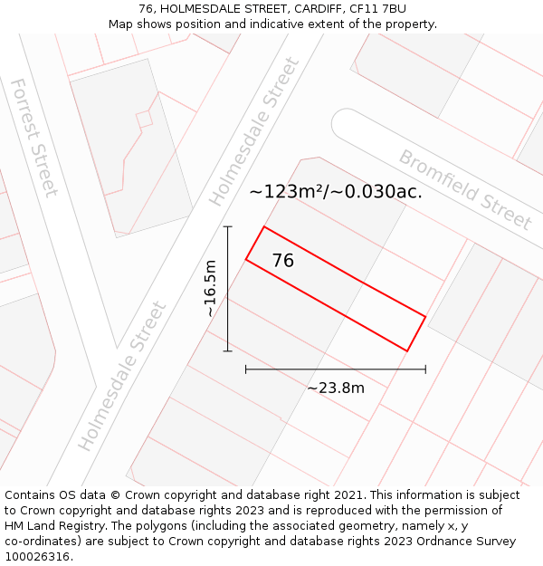 76, HOLMESDALE STREET, CARDIFF, CF11 7BU: Plot and title map