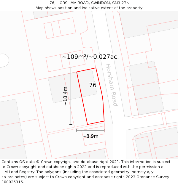 76, HORSHAM ROAD, SWINDON, SN3 2BN: Plot and title map