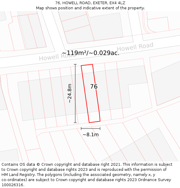 76, HOWELL ROAD, EXETER, EX4 4LZ: Plot and title map