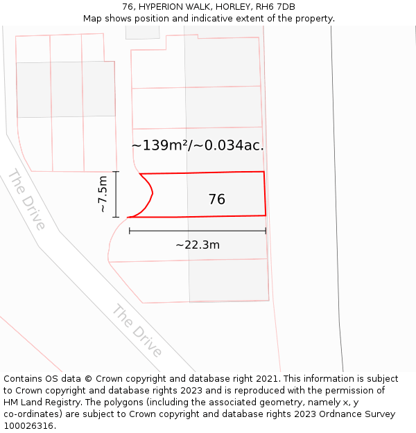 76, HYPERION WALK, HORLEY, RH6 7DB: Plot and title map