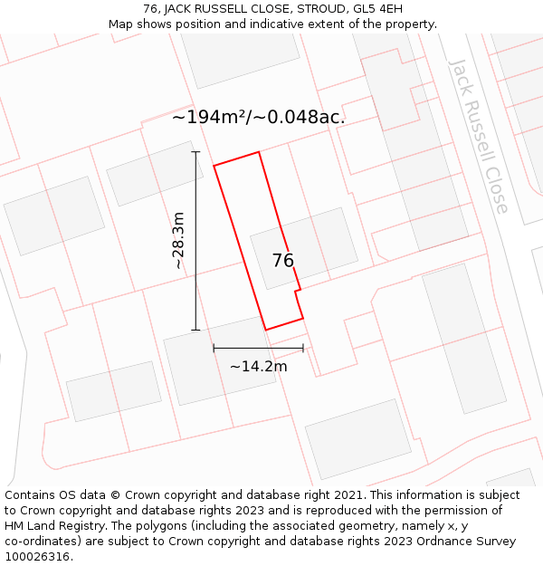76, JACK RUSSELL CLOSE, STROUD, GL5 4EH: Plot and title map
