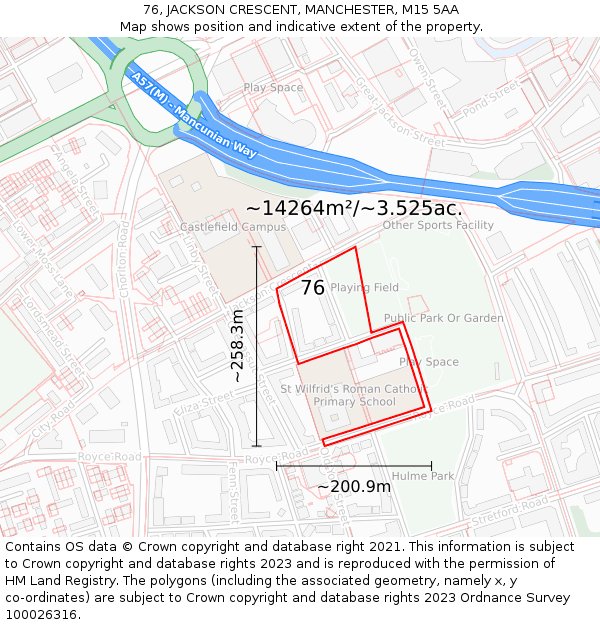 76, JACKSON CRESCENT, MANCHESTER, M15 5AA: Plot and title map