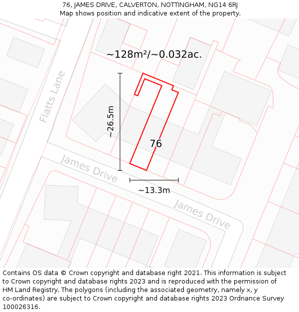 76, JAMES DRIVE, CALVERTON, NOTTINGHAM, NG14 6RJ: Plot and title map