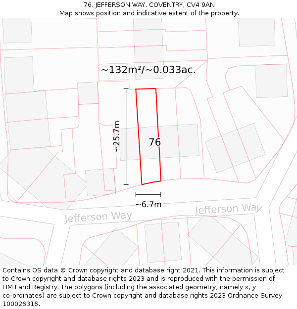 76, JEFFERSON WAY, COVENTRY, CV4 9AN: Plot and title map